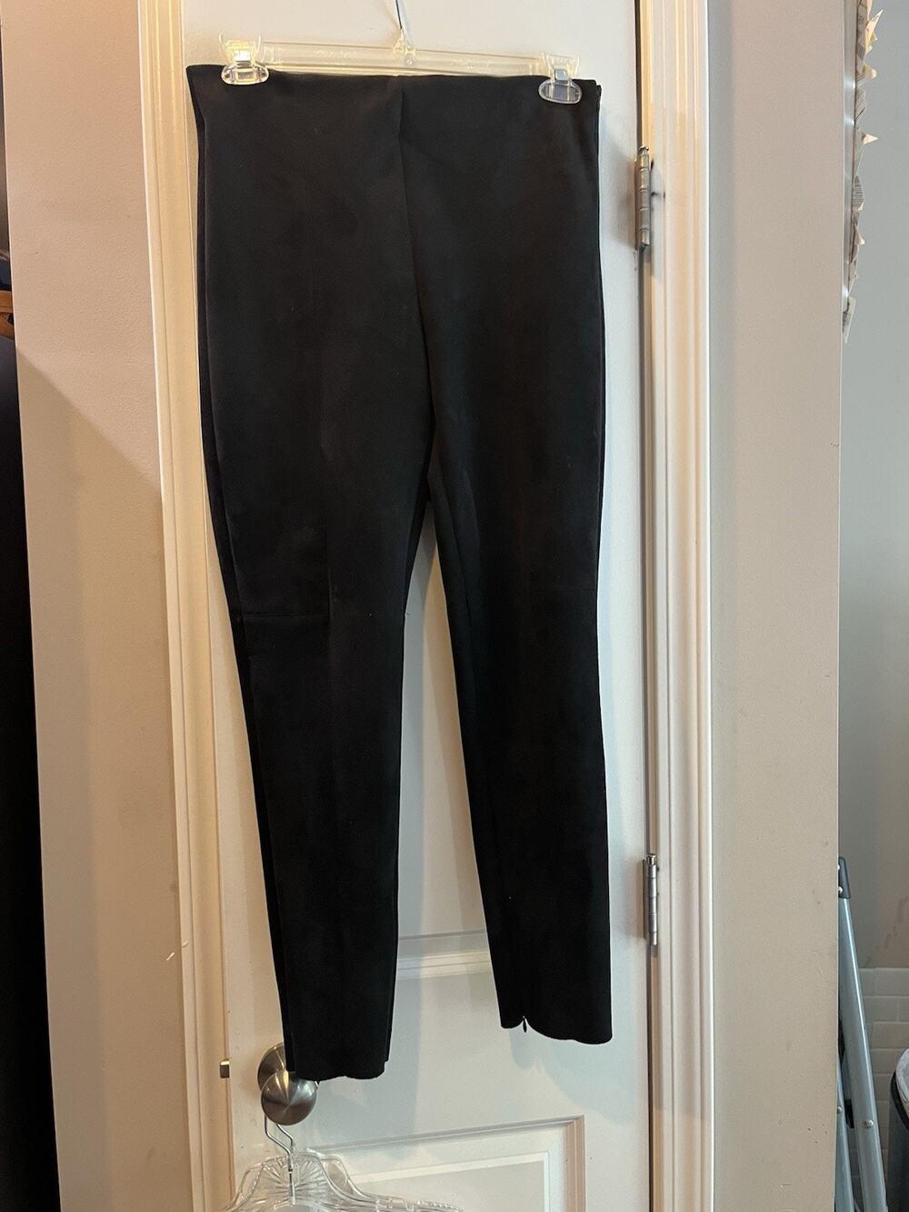 Zara Black Faux Suede Ankle Zip Skinny Trouser Pants - Size Large
